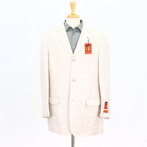 T-Fusion 42R Beige Check 3-Button Sport Coat Blazer Jacket T282